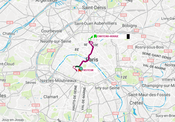 plan itinéraire ratp de Château Rouge à Pasteur