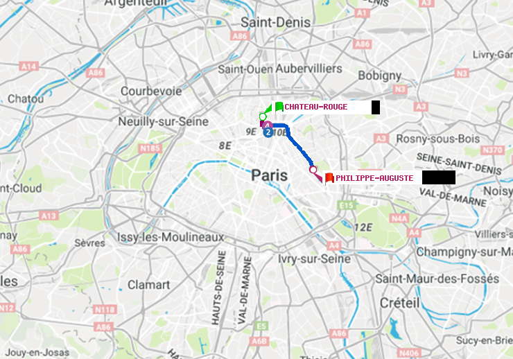 plan itinéraire ratp de Château Rouge à Philippe Auguste