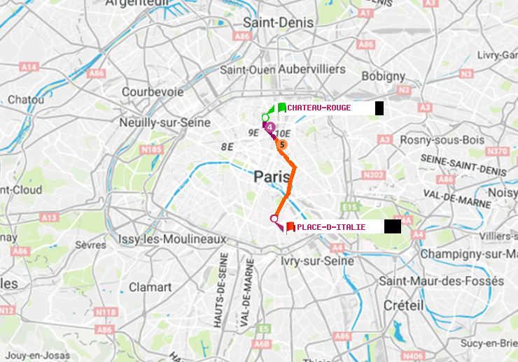 plan itinéraire ratp de Château Rouge à Place d