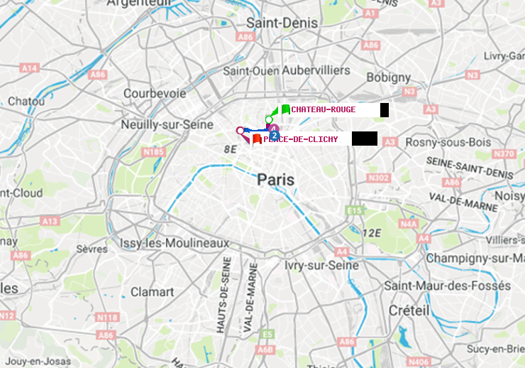 plan itinéraire ratp de Château Rouge à Place de Clichy