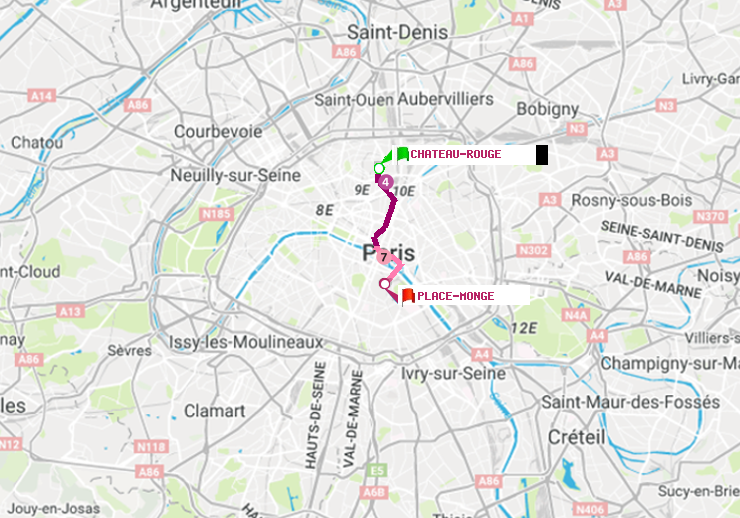 plan itinéraire ratp de Château Rouge à Place Monge (Jardin des Plantes)