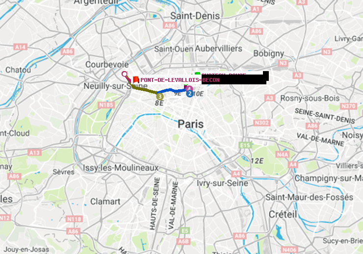 plan itinéraire ratp de Château Rouge à Pont de Levallois-Bécon