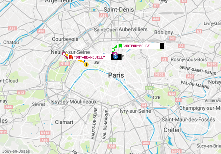 plan itinéraire ratp de Château Rouge à Pont de Neuilly