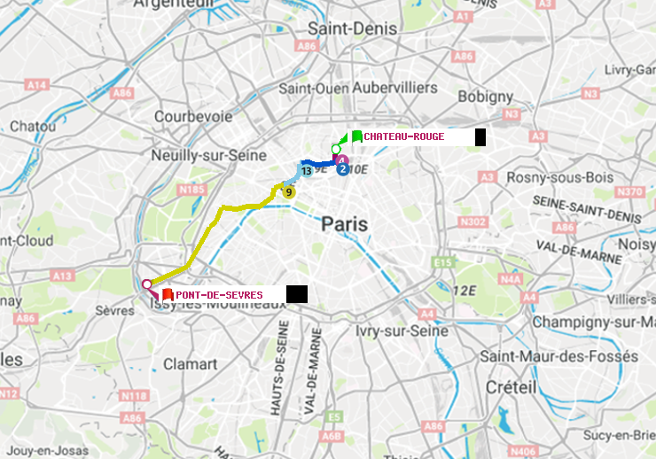plan itinéraire ratp de Château Rouge à Pont de Sèvres