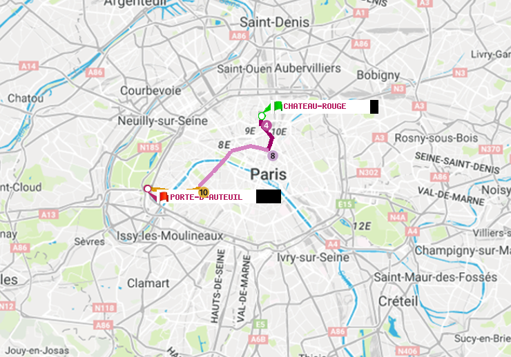 plan itinéraire ratp de Château Rouge à Porte d