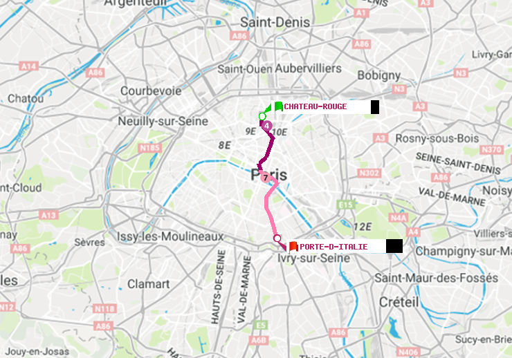 plan itinéraire ratp de Château Rouge à Porte d