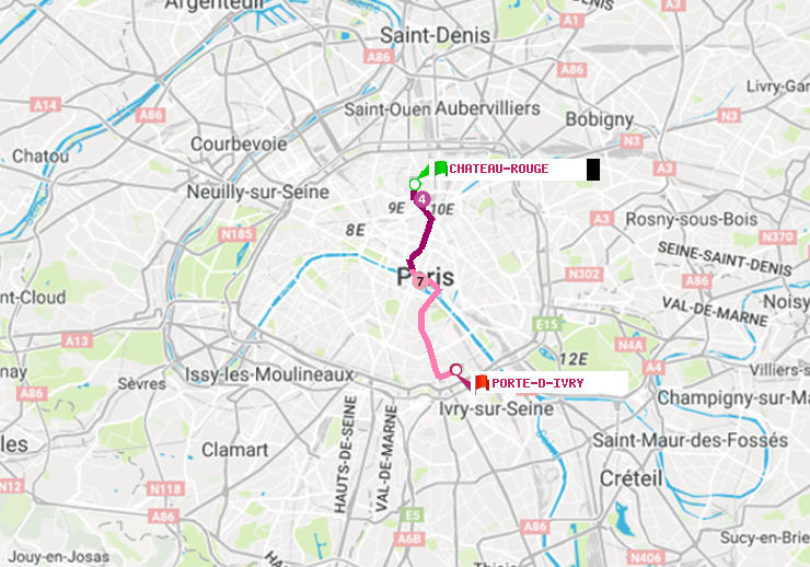plan itinéraire ratp de Château Rouge à Porte d