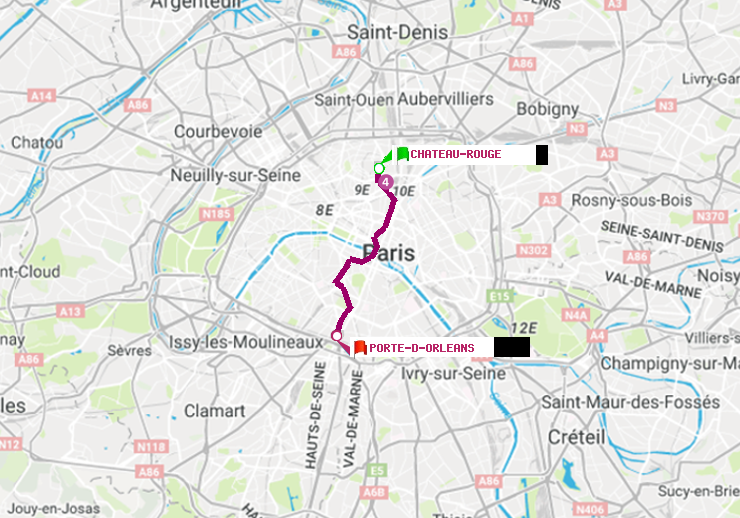 plan itinéraire ratp de Château Rouge à Porte d