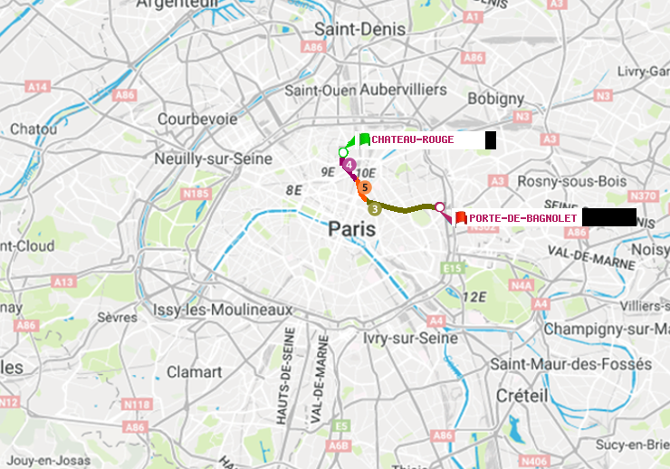 plan itinéraire ratp de Château Rouge à Porte de Bagnolet
