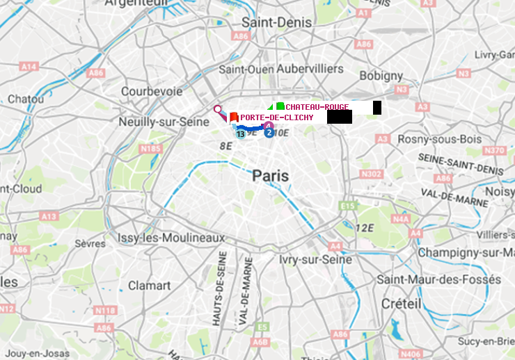 plan itinéraire ratp de Château Rouge à Porte de Clichy