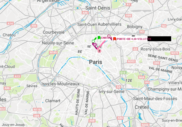 plan itinéraire ratp de Château Rouge à Porte de la Villette