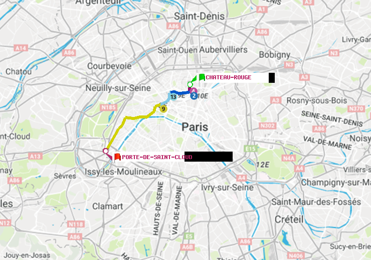 plan itinéraire ratp de Château Rouge à Porte de Saint-Cloud