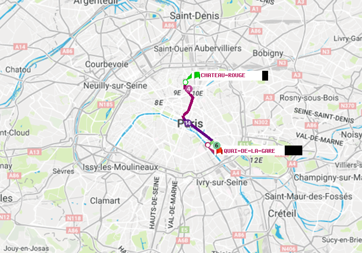 plan itinéraire ratp de Château Rouge à Quai de la Gare