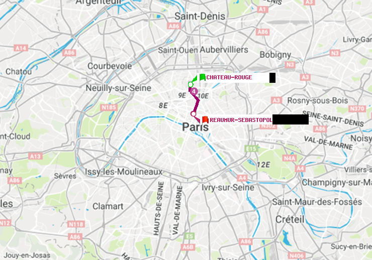 plan itinéraire ratp de Château Rouge à Réaumur-Sébastopol