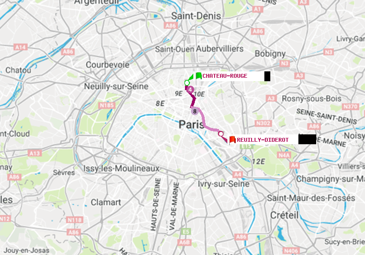 plan itinéraire ratp de Château Rouge à Reuilly-Diderot