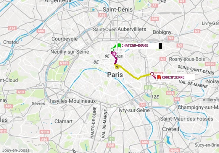 plan itinéraire ratp de Château Rouge à Robespierre