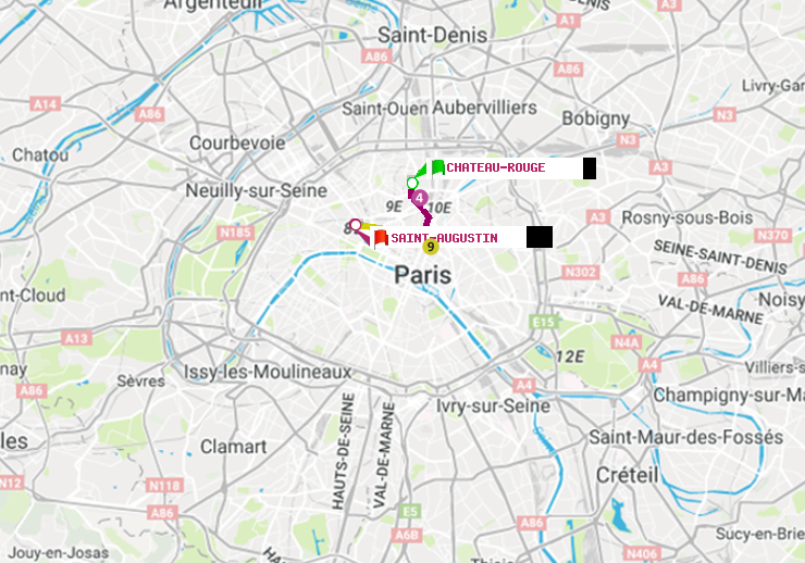 plan itinéraire ratp de Château Rouge à Saint-Augustin