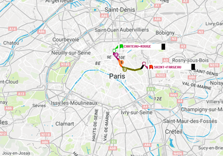 plan itinéraire ratp de Château Rouge à Saint-Fargeau