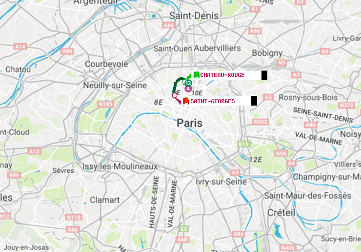 plan itinéraire ratp de Château Rouge à Saint-Georges