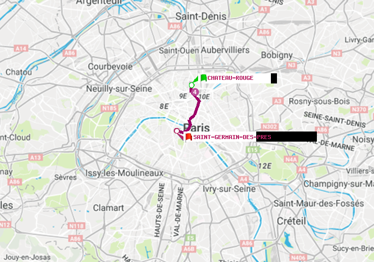 plan itinéraire ratp de Château Rouge à Saint-Germain des Prés