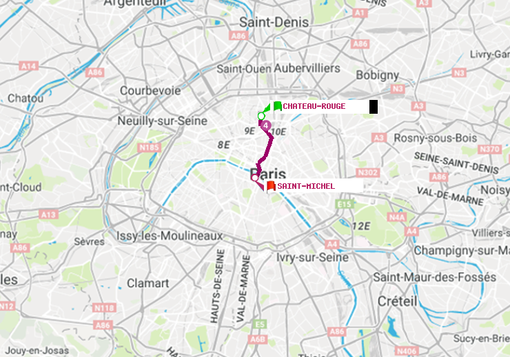 plan itinéraire ratp de Château Rouge à Saint-Michel