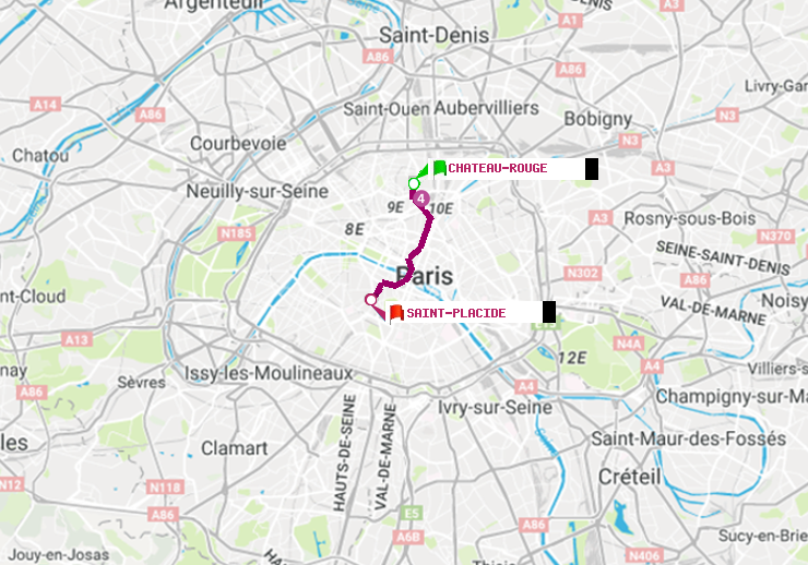 plan itinéraire ratp de Château Rouge à Saint-Placide