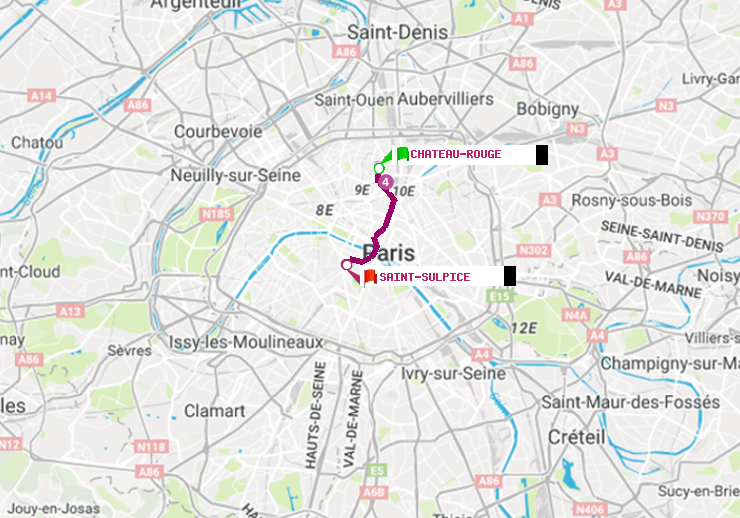 plan itinéraire ratp de Château Rouge à Saint-Sulpice
