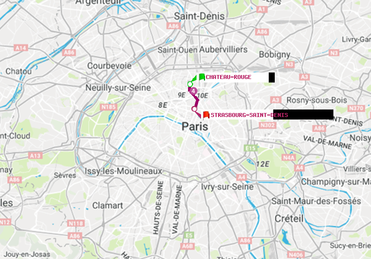 plan itinéraire ratp de Château Rouge à Strasbourg-Saint-Denis