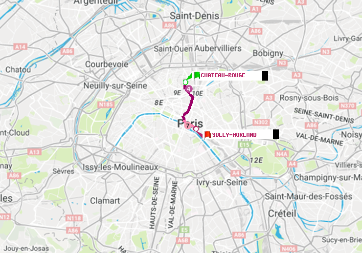 plan itinéraire ratp de Château Rouge à Sully-Morland