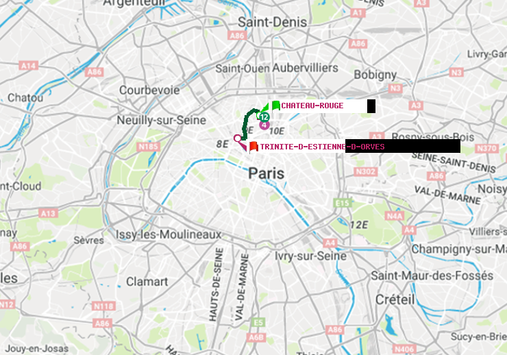 plan itinéraire ratp de Château Rouge à Trinité-d