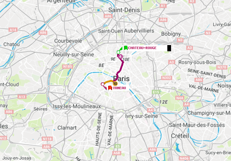 plan itinéraire ratp de Château Rouge à Vaneau