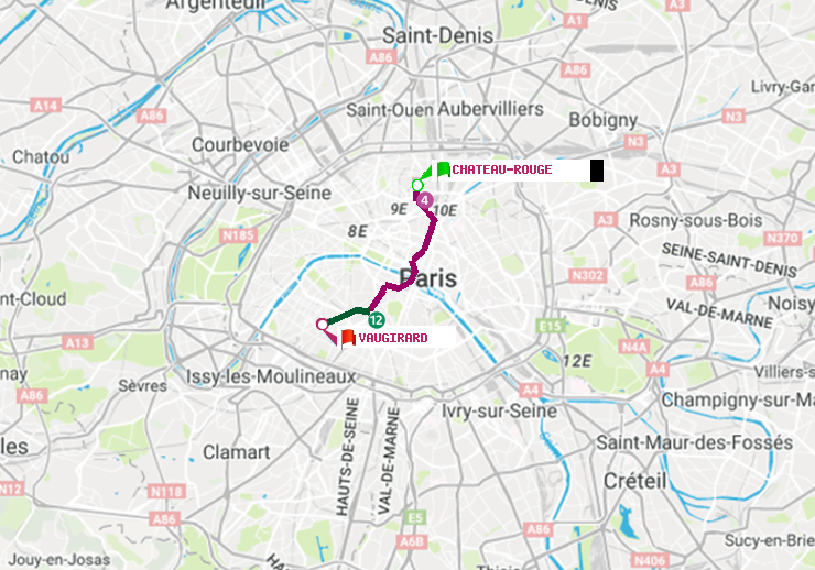 plan itinéraire ratp de Château Rouge à Vaugirard (Adolphe Chérioux)