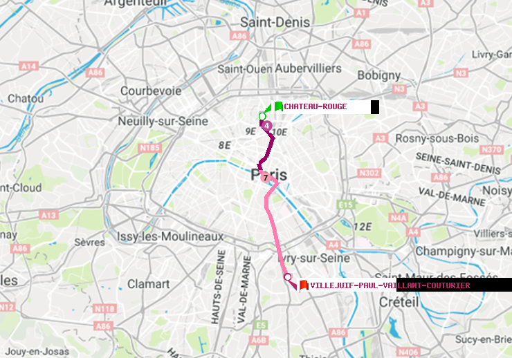 plan itinéraire ratp de Château Rouge à Villejuif-Paul Vaillant Couturier (Hôpital Paul Brousse)