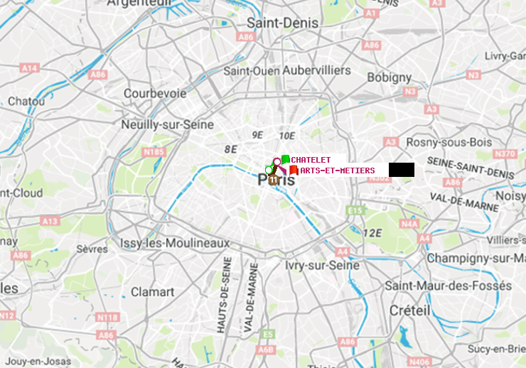 plan itinéraire ratp de Châtelet à Arts-et-Métiers
