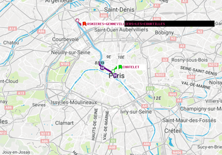 plan itinéraire ratp de Châtelet à Asnieres-Gennevilliers Les Courtilles