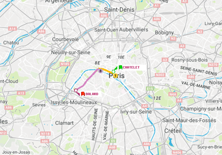plan itinéraire ratp de Châtelet à Balard