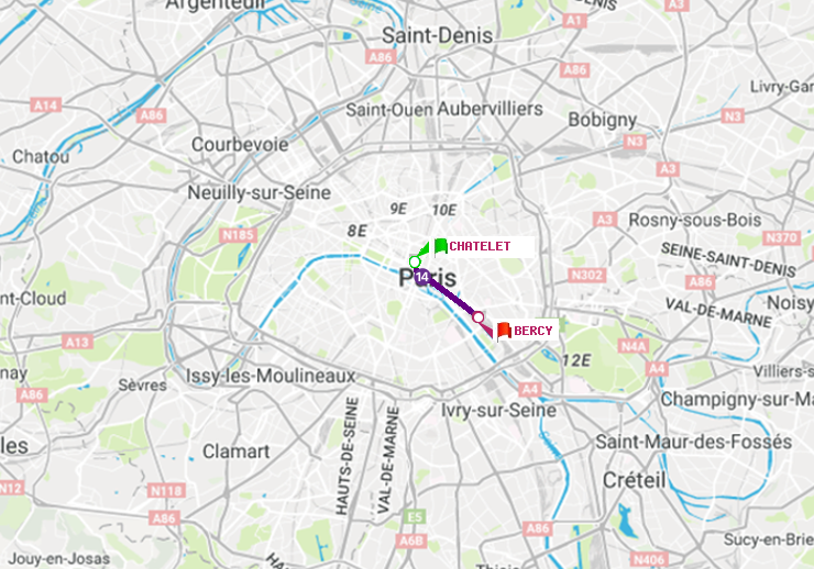 plan itinéraire ratp de Châtelet à Bercy