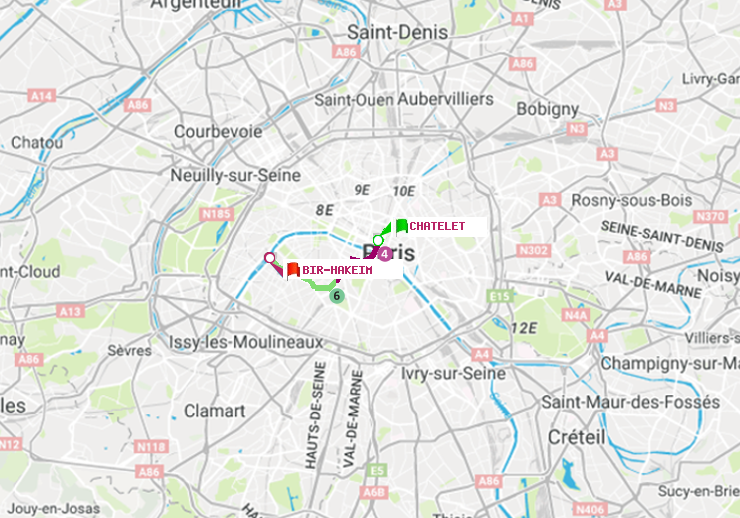 plan itinéraire ratp de Châtelet à Bir-Hakeim (Grenelle)
