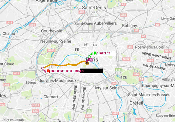plan itinéraire ratp de Châtelet à Boulogne-Jean-Jaurès