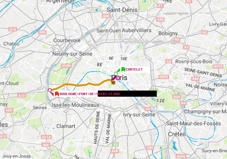 plan itinéraire ratp de Châtelet à Boulogne Pont de Saint-Cloud
