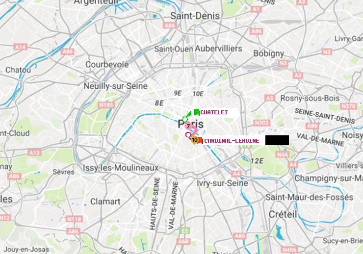 plan itinéraire ratp de Châtelet à Cardinal-Lemoine