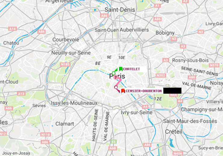 plan itinéraire ratp de Châtelet à Censier-Daubenton
