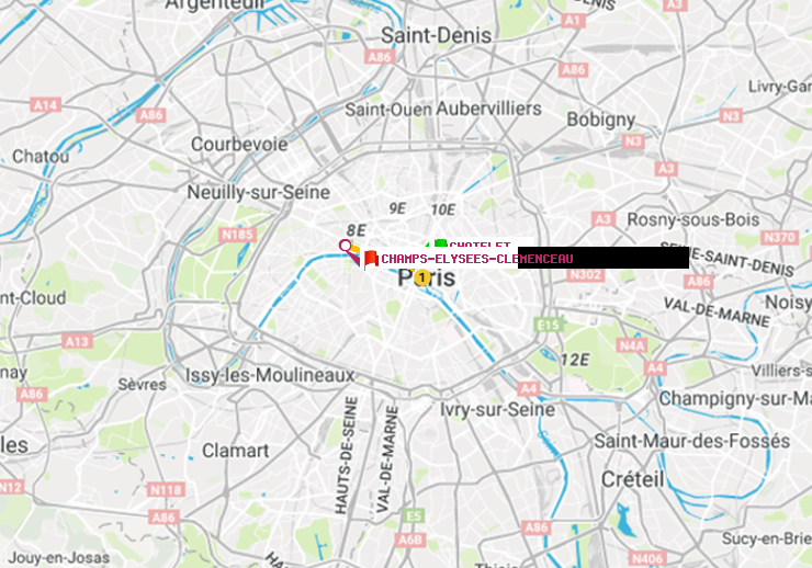 plan itinéraire ratp de Châtelet à Champs-Elysées-Clémenceau