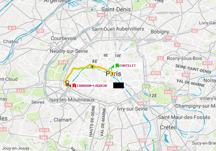plan itinéraire ratp de Châtelet à Chardon-Lagache