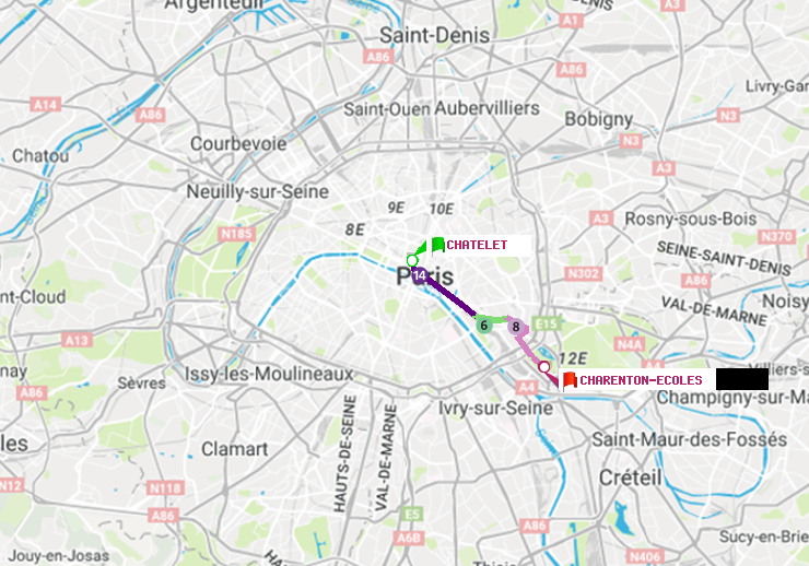 plan itinéraire ratp de Châtelet à Charenton-Ecoles