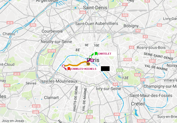 plan itinéraire ratp de Châtelet à Charles Michels