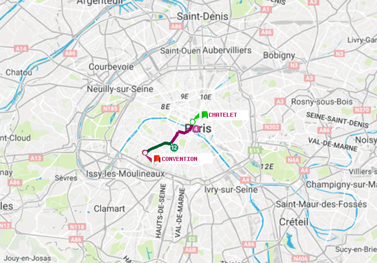 plan itinéraire ratp de Châtelet à Convention