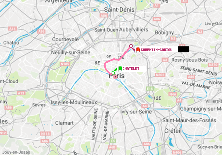 plan itinéraire ratp de Châtelet à Corentin-Cariou