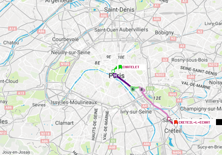 plan itinéraire ratp de Châtelet à Créteil-L