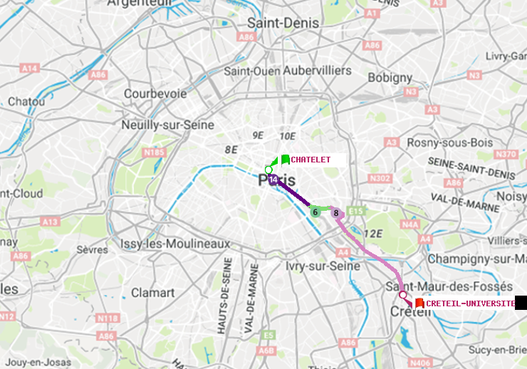 plan itinéraire ratp de Châtelet à Créteil-Université